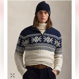 Polo Ralph Lauren Men's Snowflake Estate-Rib Pullover with Nordic Pattern